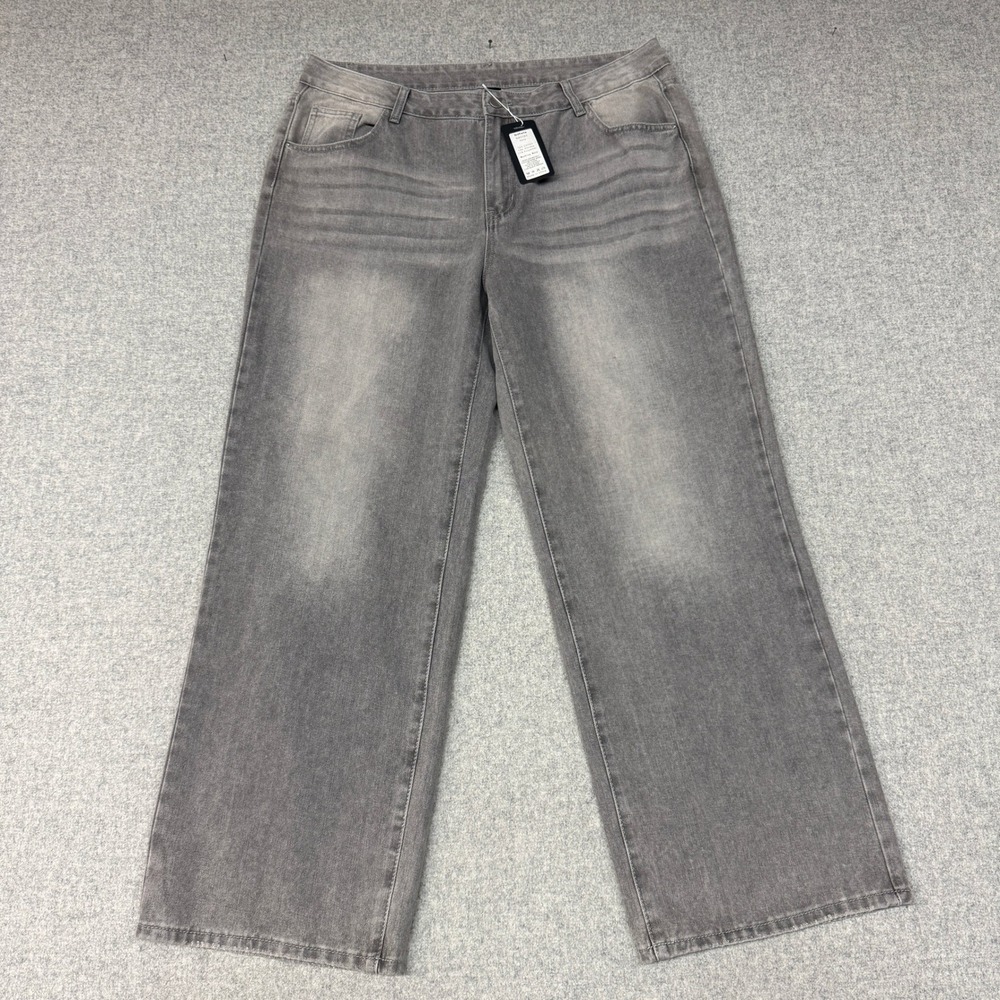 NVFelix Wide Leg Jeans XXL Grey Faded Acid Wash Denim Relaxed Fit NBO583 New